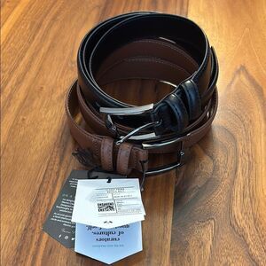 NWT New Mio Marino Pair of Black and Brown Italian Leather Belts 46"